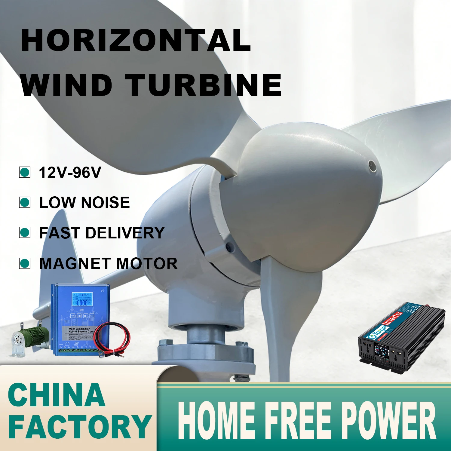 Horizontal Wind Turbine Generator 20000W 15000W 10KW 220V Powerful Dynamo Free Energy With MPPT Off Grid System Homeuse Windmill