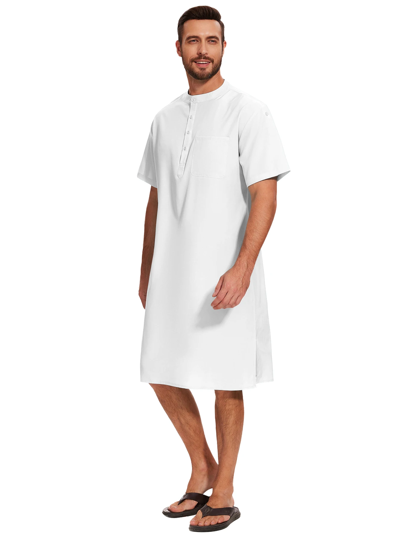 Mens Musulmano Thobe Manica Corta Vestaglie Abaya Casual Maschio Islamico Arabo Caftano per Gli Uomini Abito Saudita Da Uomo Arabo Thobe Marocchino Veste