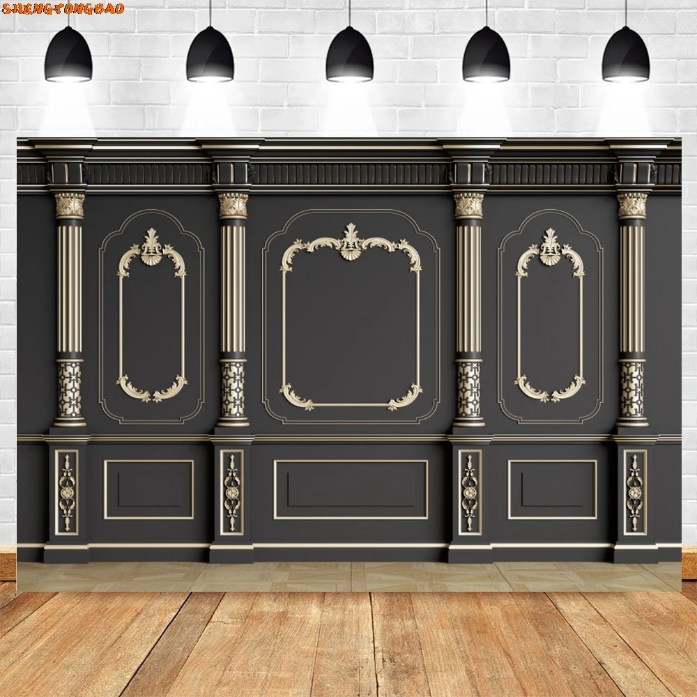 Retro European Style Black Wall Backdrop Interior Room Birthday Party Wedding Portrait Photography Background Decor Photo Studio