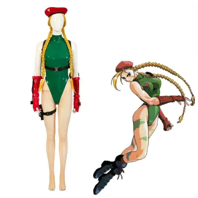 Cammy Street Fighter Cosplay Kostuum Sexy Groene Cammy Jumpsuit Kerstmis Nieuwjaar Outfit Volledige set en individuele item zijn verkocht