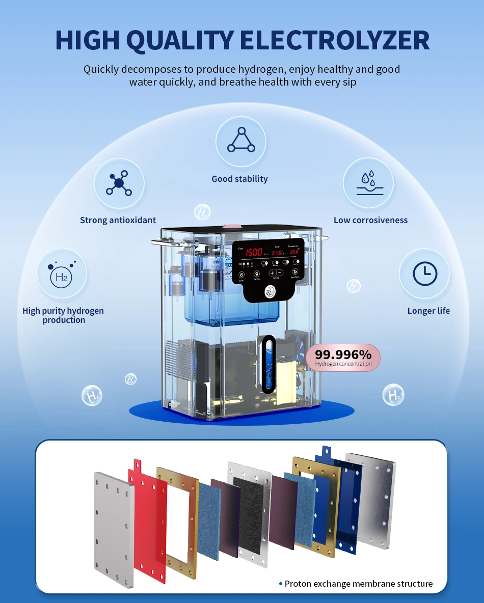 Premium 1500ml Wasserstoff-Inhalationsgerät Wasserstoff-Sauerstoff-Generator HHO-Inhalator SPE PEM Smart Display Heimwellness SUYZEKO – Detail 8