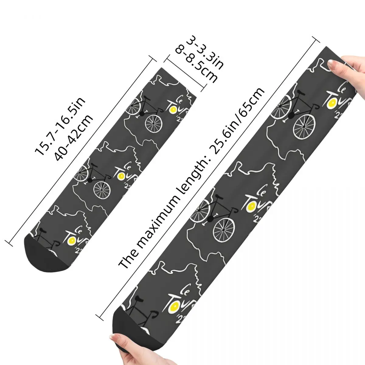 Funny Crazy Sock for Men Tour De France 2022 Hip Hop Harajuku Bicycle Bike Seamless Pattern Printed Boys Crew Sock Casual Gift