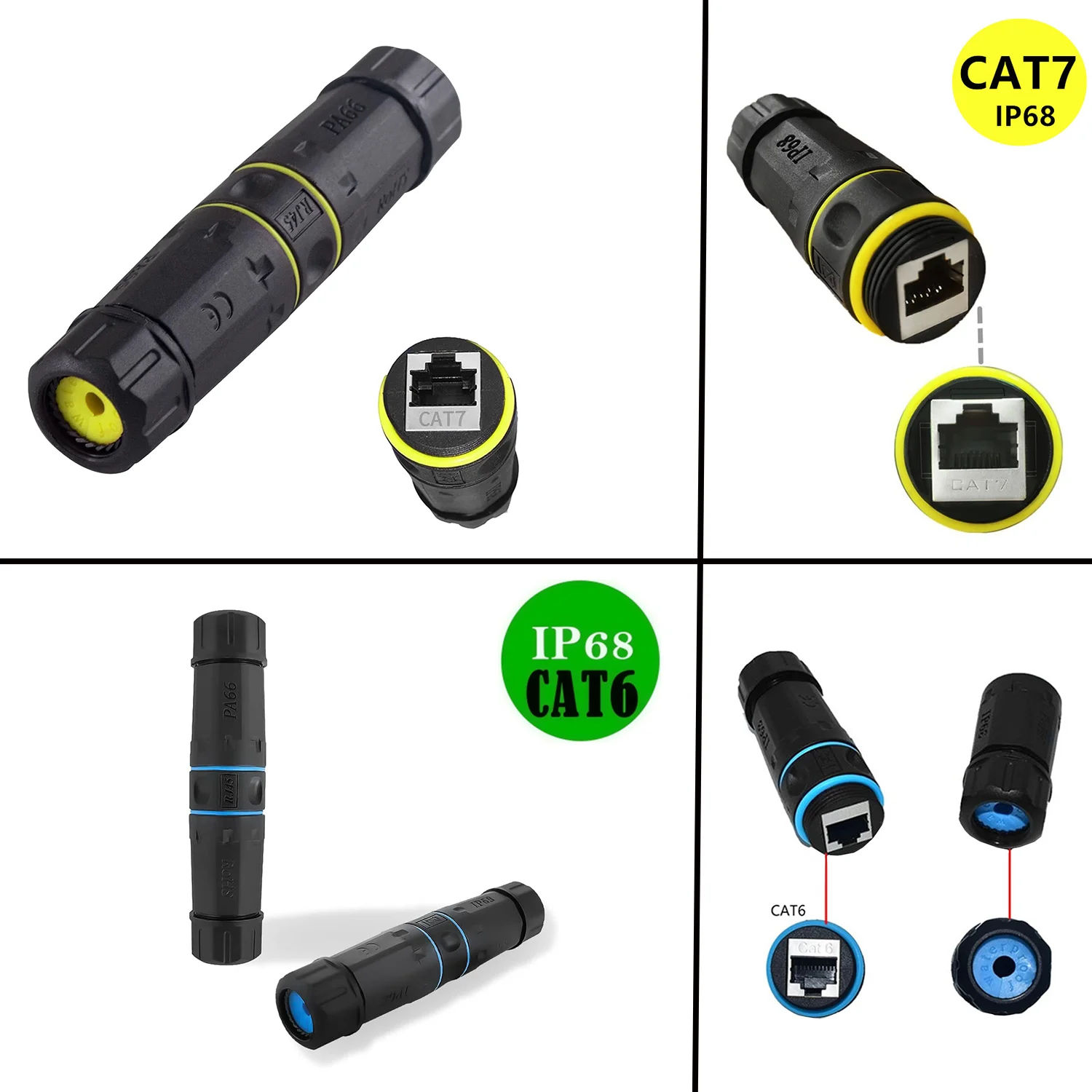 CAT6/CAT6A/CAT7 RJ45 Waterproof Connector RJ45 Ethernet/Network Connector, Straight-through Outdoor Broadband