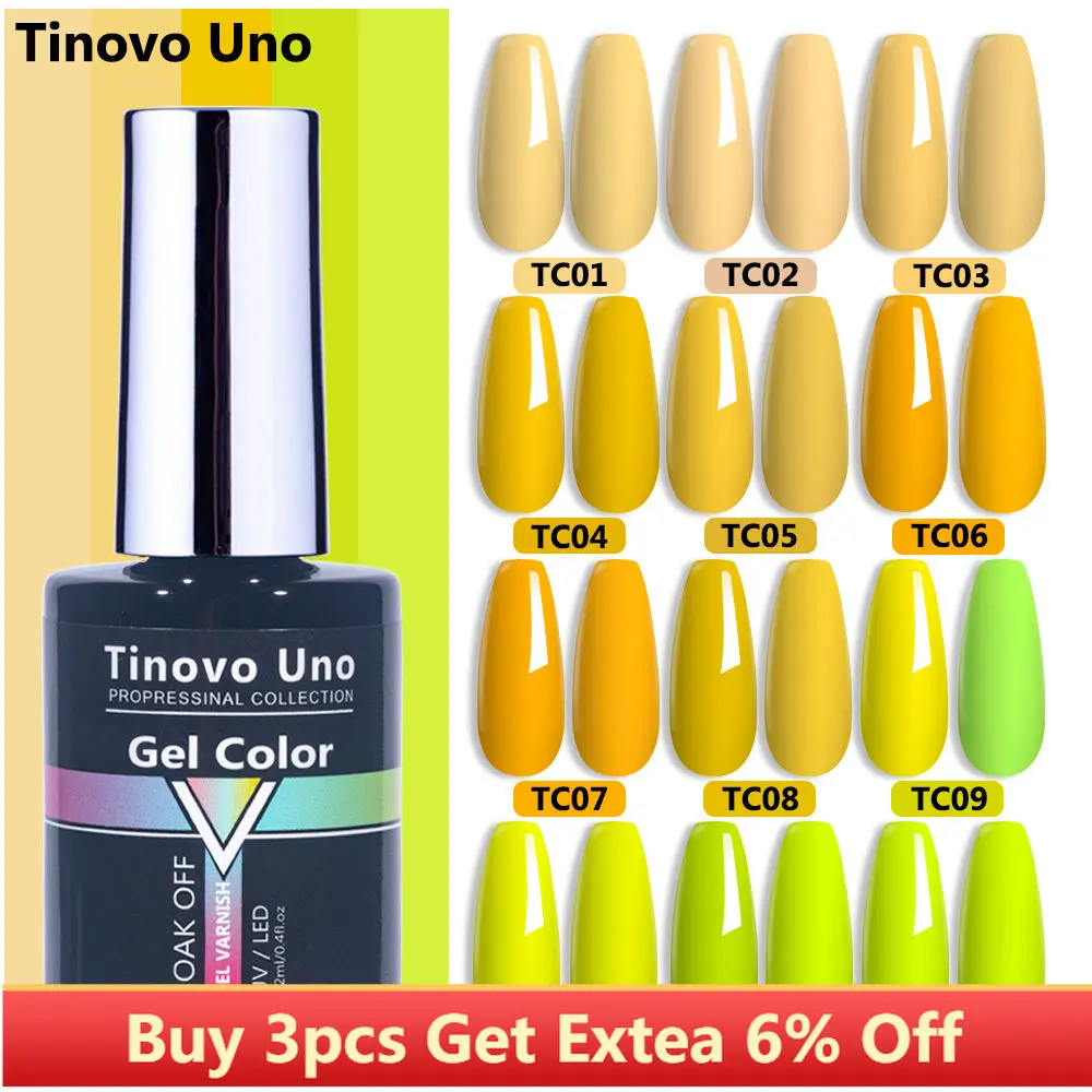 Tinovo Uno NEW Semi Permanent Gel Nail Polish  12ML Spring Yellow Green Sheer Color UV Varnish Soak Off Gel Nails Art Material