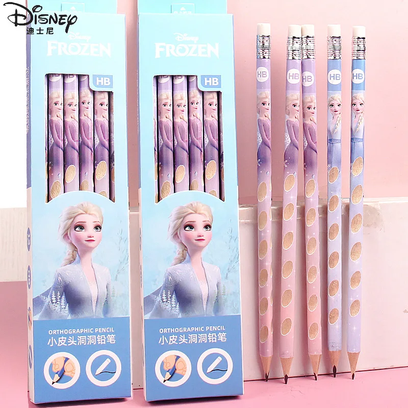 Disney-Frozen Elsa Caneta De Escrita De Madeira, Lápis HB, Caneta De Escrita, Princesa, Papelaria de Aprendizagem Infantil, Presente de Aniversário, 12pcs por conjunto