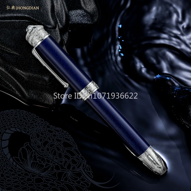 Hongdian N25 Ular Tahun Terbatas Resin Logam Hijau/Biru Pena Piston Ular Permata Pena Klip NO.6 Ujung Pena Hadiah Menulis Siswa Bisnis