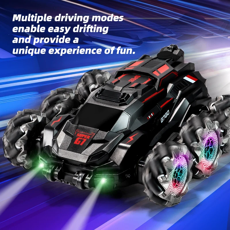 

KY808Remote Control Cars with Lights&Quick Hand Control 2.4GHz 4WD Gesture Sensing, 360° Rotating Double Sided RC Stunt Car Toys