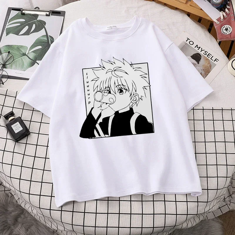 Ladies Killua and Gon Print Short Sleeve T-Shirt Oversized Japanese Anime Hunter X Hunter Shirt New Clothes