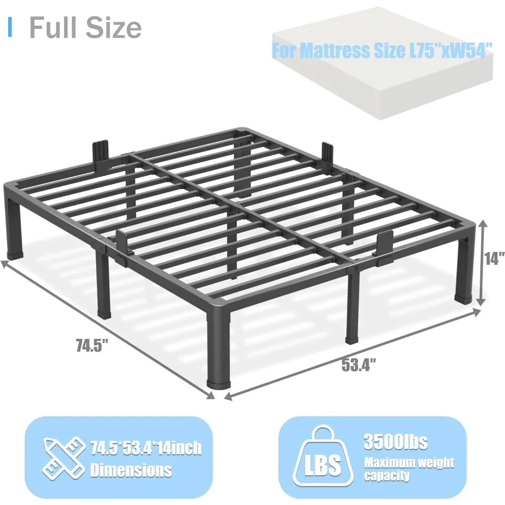 هيكل سرير معدني عالي التحمل مقاس 14 بوصة بالحجم الكامل مع أرجل زاوية مستديرة، وسدادة منزلق للمرتبة، وسعة 3500 رطل، وشريحة فولاذية #3