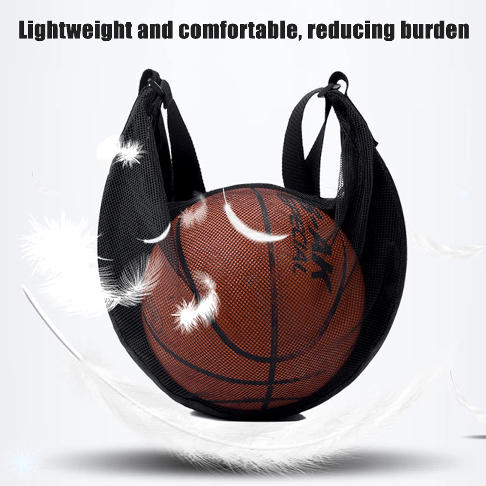 Bolsa de pelota de malla multifuncional con correa ajustable y bolsillo con cremallera, plegable, de gran capacidad, para deportes, gimnasio, playa, almacenamiento de viaje