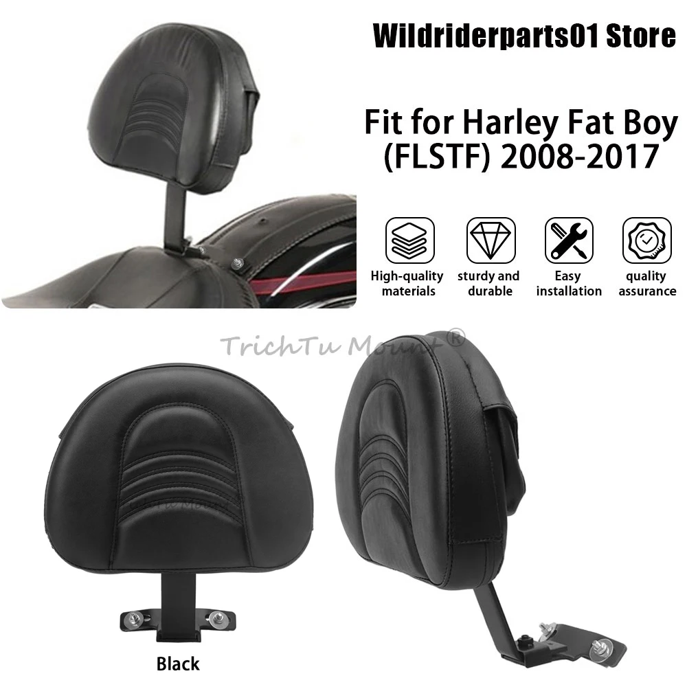 

For Harley Heritage Softail Classic FLSTC 2007-17 Motorcycle Black Adjustable Rear Driver Rider Backrest Plug In Sissy Bar Seat