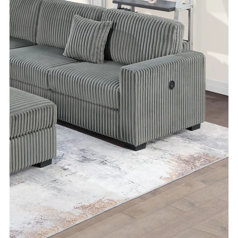 غرفة المعيشة سروال قصير منجد الدخان 4 قطعة مجموعة الاقسام RAF/LAF مقعد واحد مع مقعد USB ، إسفين الزاوية ، وسادة كوكتيل عثمانية