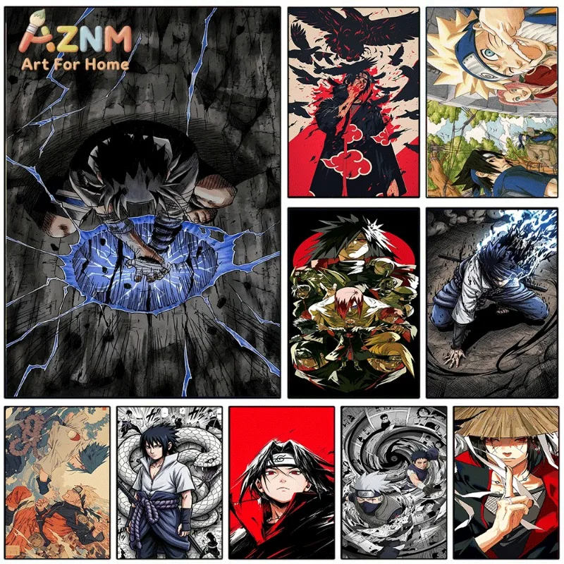 Naruto Canvas Wall Art Sasuke Chidori Crack Ground Anime Print Ninja Character Collage For Teen Boys Bedroom Gaming Unframed