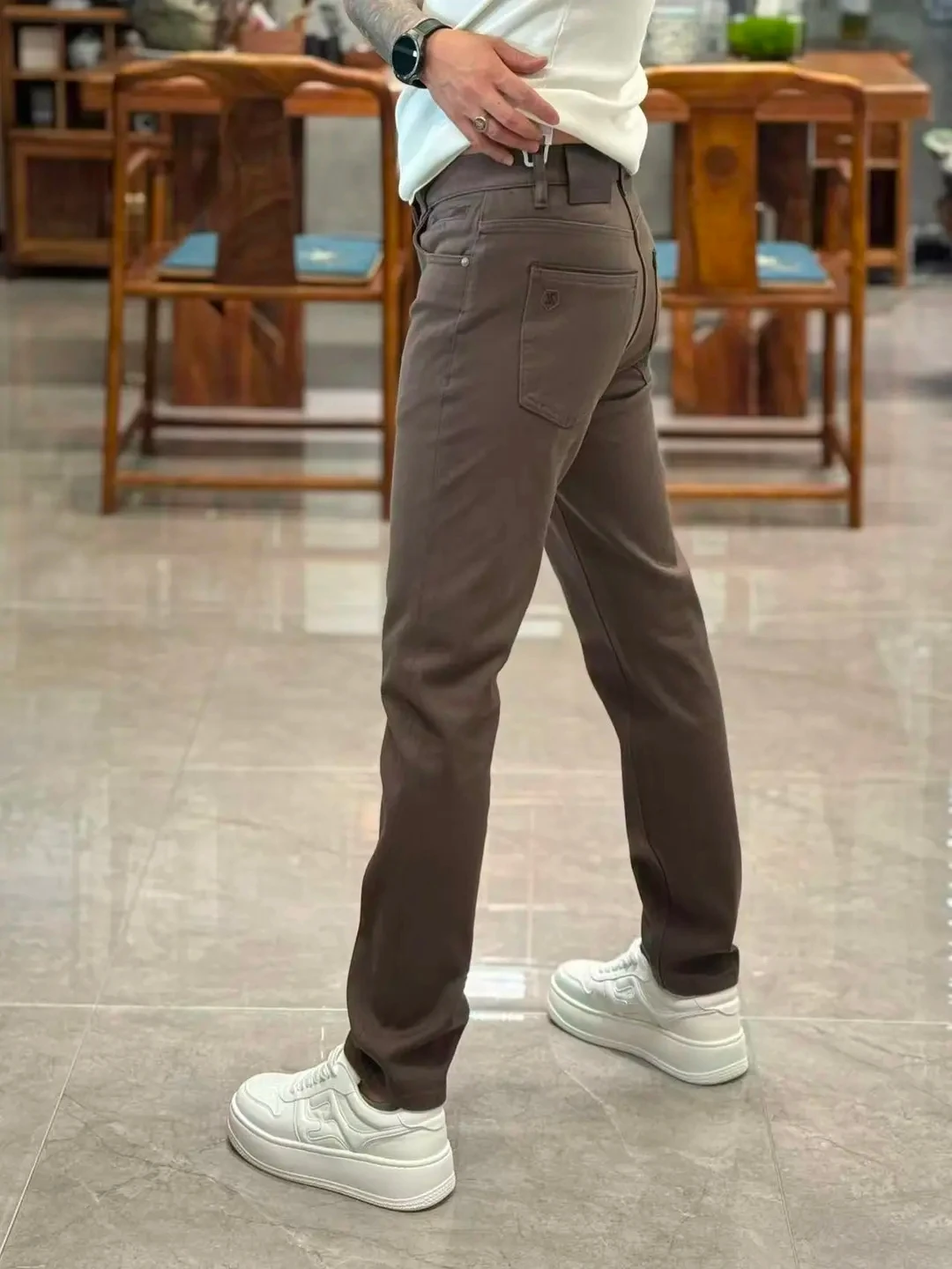 

Fall Faion High Elastic Slim Fit Straight Leg Men's Jeans Sli Lightweight Color Busin Casual Haome