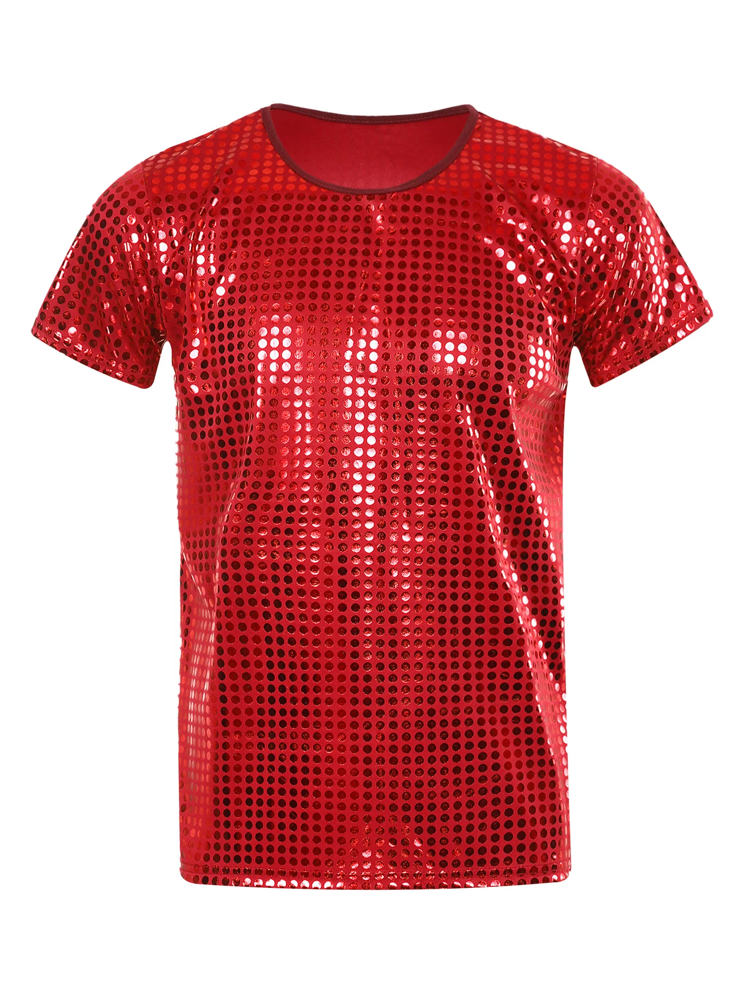 Mens Dance T-Shirt Sparkle Sequin Tops Round Neck Short Sleeve Performance Tops Nightclub Festivals Costumes Clubwear