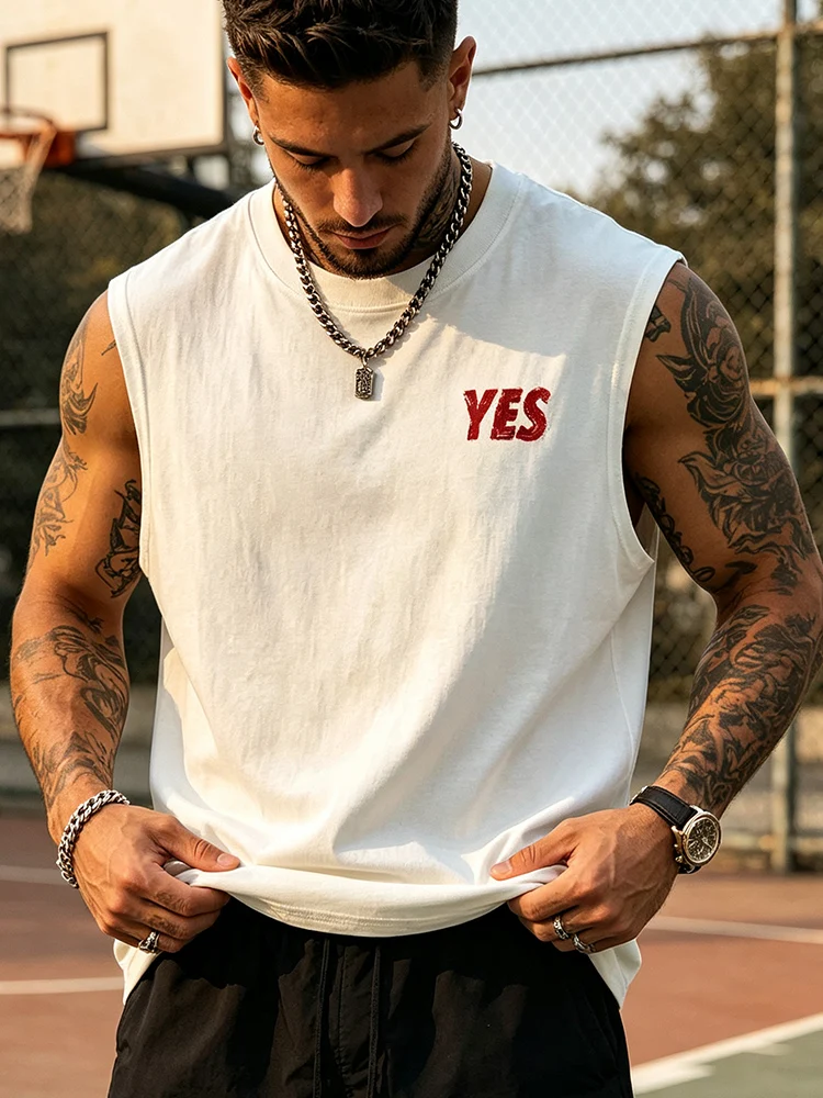 100% cotton sleeveless vest in retro style with YES letter print. A casual and relaxed summer top with a loose fit-T96