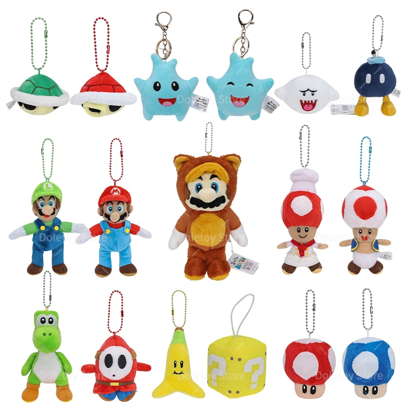 17 Styles Mario Bros Plush Keychain Christmas Tree Mario Luigi Triple Bananas Green Koopa Troopa Toad Shy Guy Small Pendant Gift