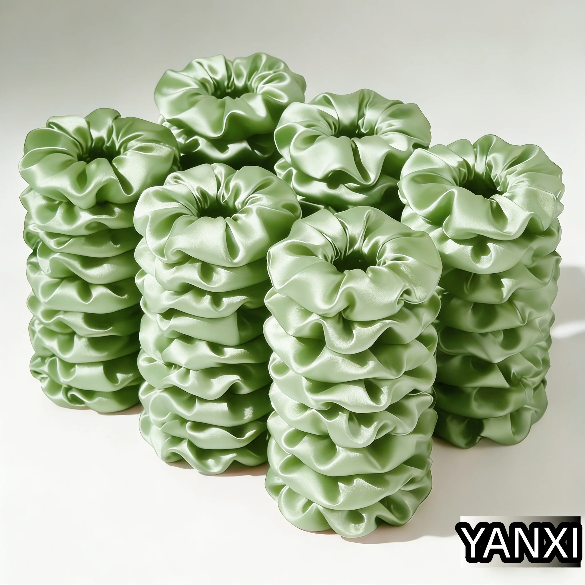 

1/6/20/60/100pcs bulk satin sage green scrunchies suitable women elegant 10cm headwear hair ties accessories casual cute
