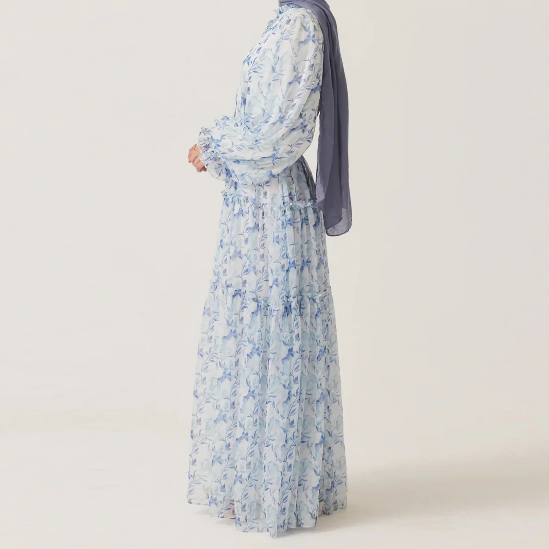 Abaya-Longue robe maxi vintage à imprimé floral pour femmes musulmanes, kaftan de Dubaï avec boutons, tenue arabe islamique pour fête de l'Aïd, Turquie