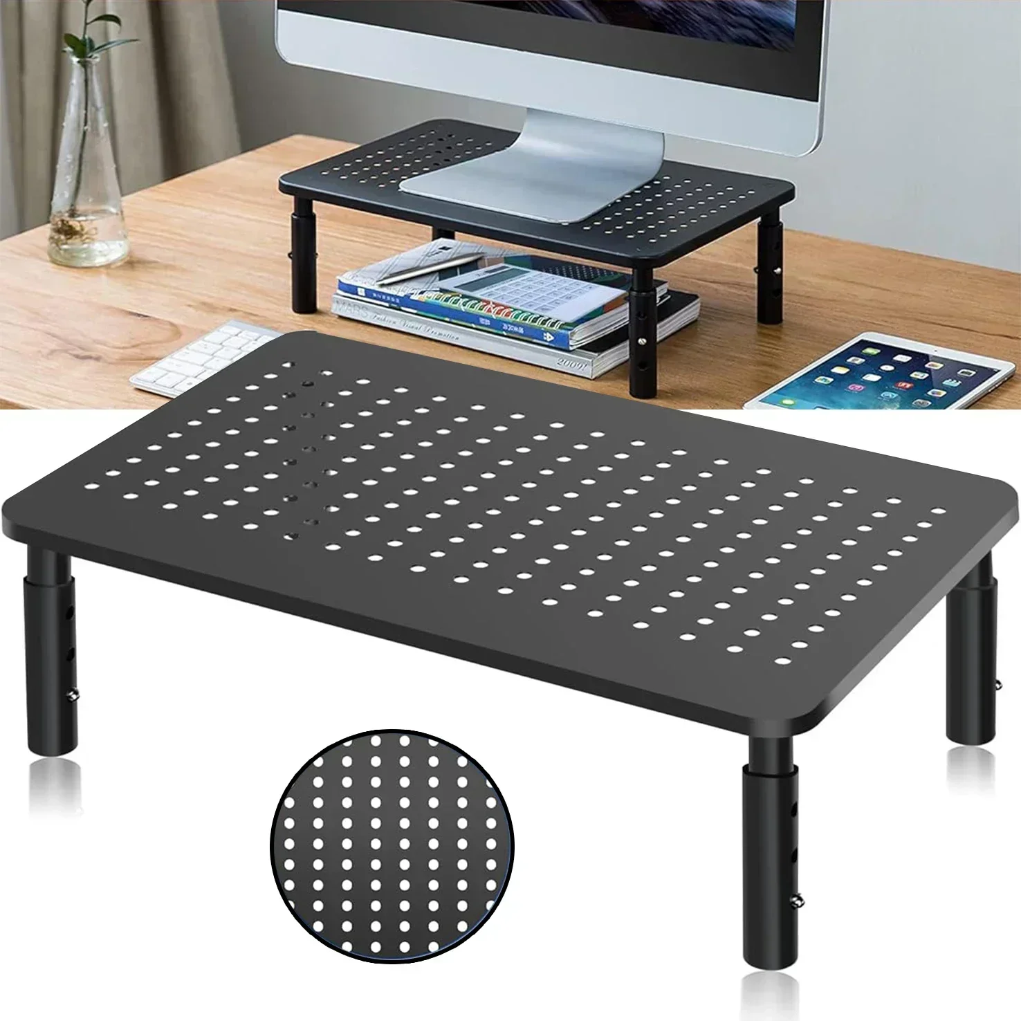 Podstawka pod monitor, 3 poziomy regulacji wysokości, udźwig 20 kg, podstawka pod monitor z otworami wentylacyjnymi, podstawka pod laptopa do biurka, podstawka pod laptopa, organizer na biurko do