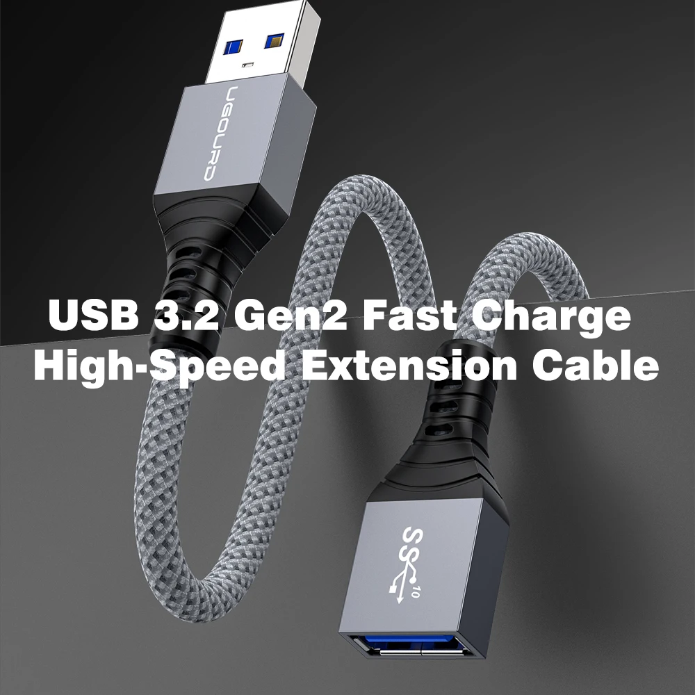 UGOURD USB 3.2 Gen2 USB‑A Male To USB-A Female Extension Cable 10Gbps Data Sync 60W Nylon Braided USB3 Extender Cord For PC TV
