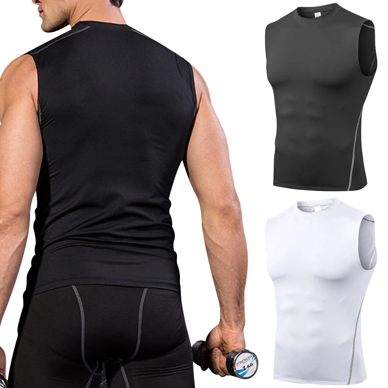 Compression T Shirt Men Workout Top Summer Sports Tights Running Tank Top Quick Dry Fitness Tank Top Skinny Vest Tight Tank