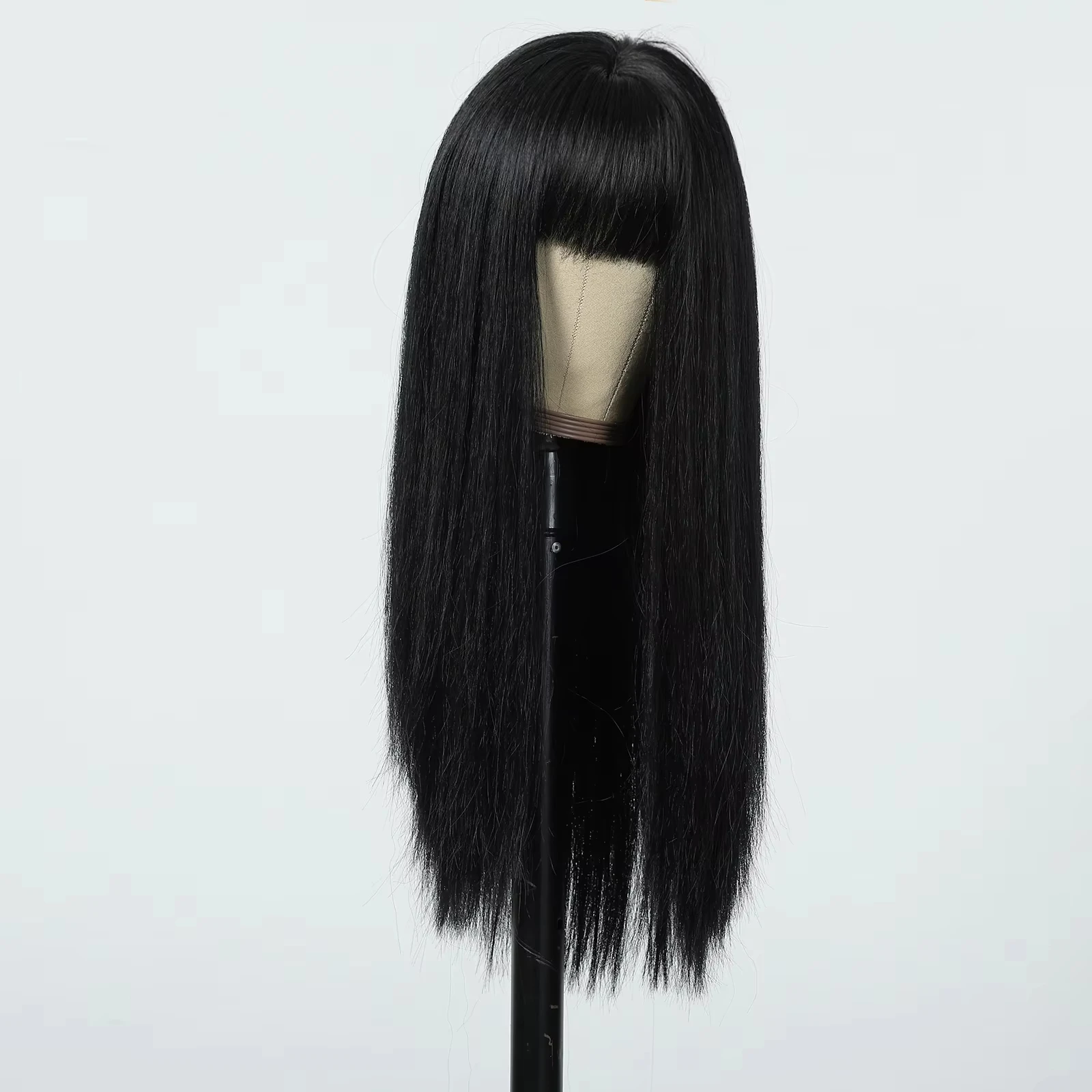 Black long straight synthetic wig with fringe - Halloween cosplay wig - Everyday party wig - Hot wire wig set
