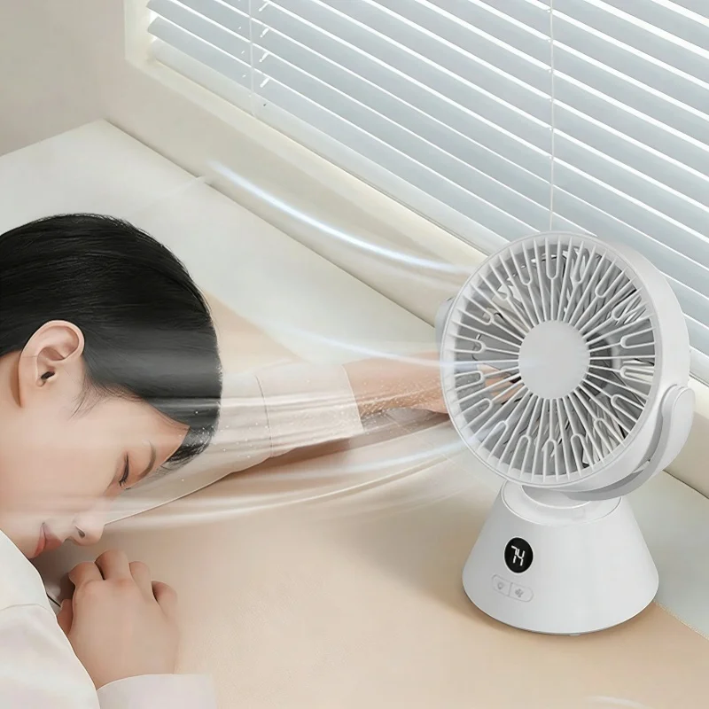 USB Charging Desk Fan 3 Gears Adjustable Digital Display Multifunctional Table Fan With Night Light