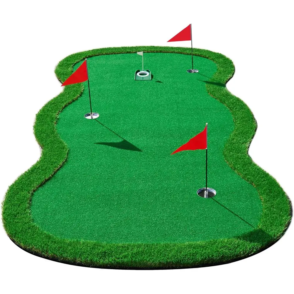 

Премиальный коврик для гольфа 10x4.8 футов с 3 флагами, подвижной чашкой, клюшкой и 3 мячами для тренировок в помещении/на улице