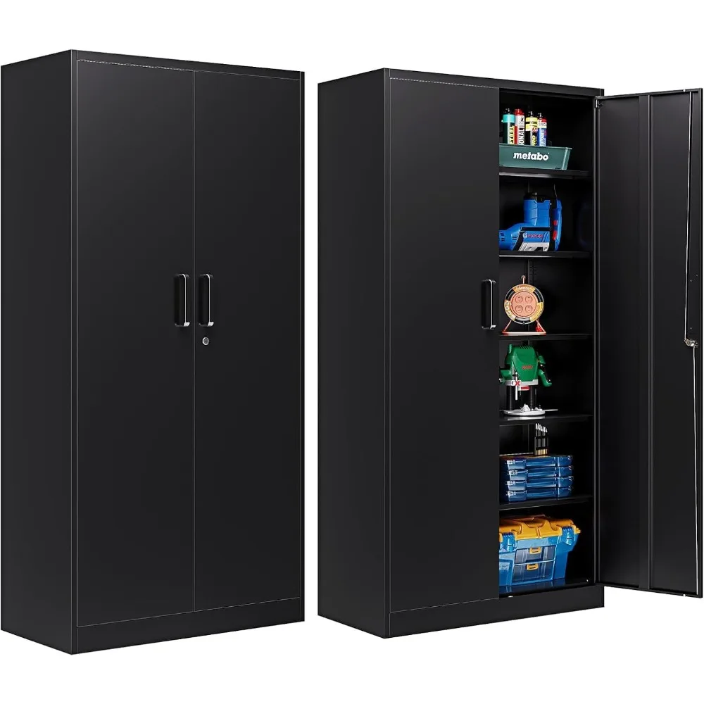 

71" h Tall Garage Cabinet with 2 Doors and 5 Adjustable Shelves, Steel Utility Tool Cabinet Locking Cabinets