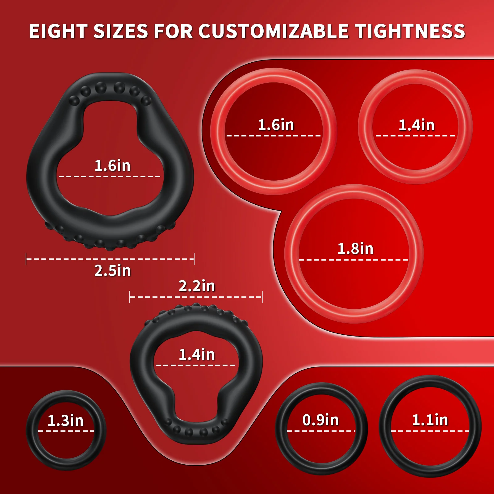 KUSHOR 8 PCS Silicone Penis Ring Set Cock Rings 6 Pressure Points Delay Ejaculation Soft Cockring Adult Sex Toys for Men Couples - view 4