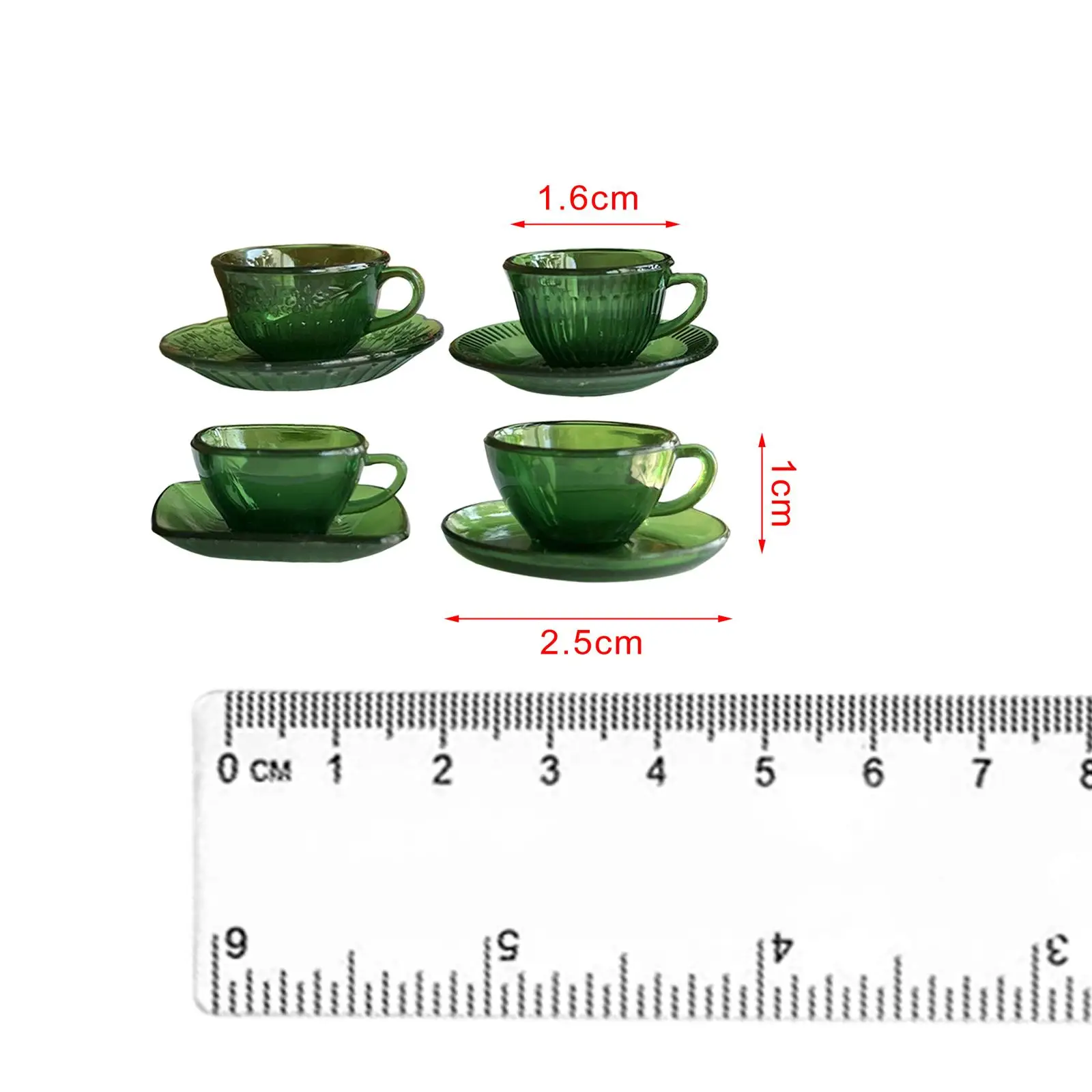 4 ชิ้น 1/6 ถ้วยจิ๋วพร้อมจานรองมินิครัวของเล่นตุ๊กตาถ้วยชุดสําหรับเด็ก