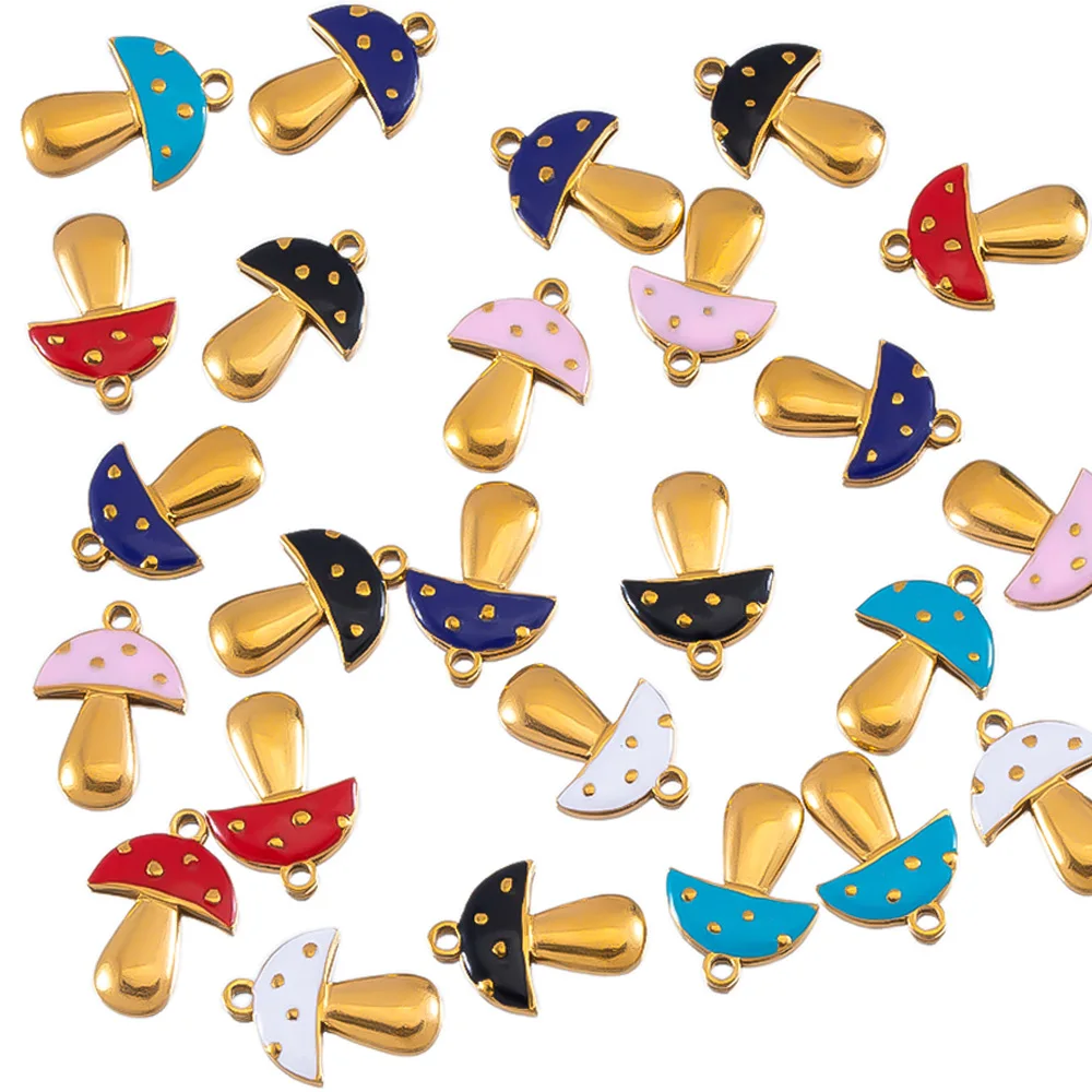 2pcs Trendy Color Enamel Mushroom Charms for Bracelet Necklace Stainless Steel Gold Plated Mushrooms Cute Food Earrings Supplies