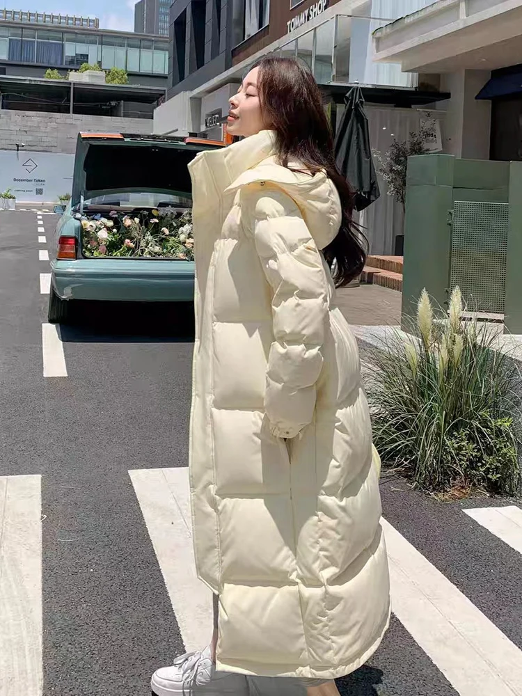 Winter Long Hooded Solid Down Jacket Women White Duck Down Waterproof Outwears Female Warm Thick Parker Knee Length Down Jacket
