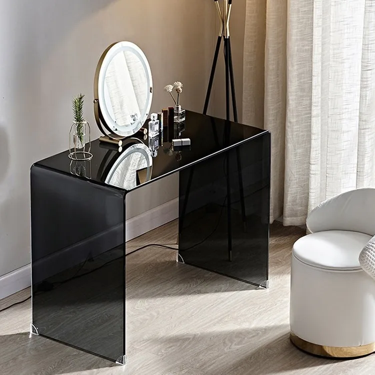 Minimalist transparent glass table， dressing, bedroom glass vanity table, explosion-proof and safe