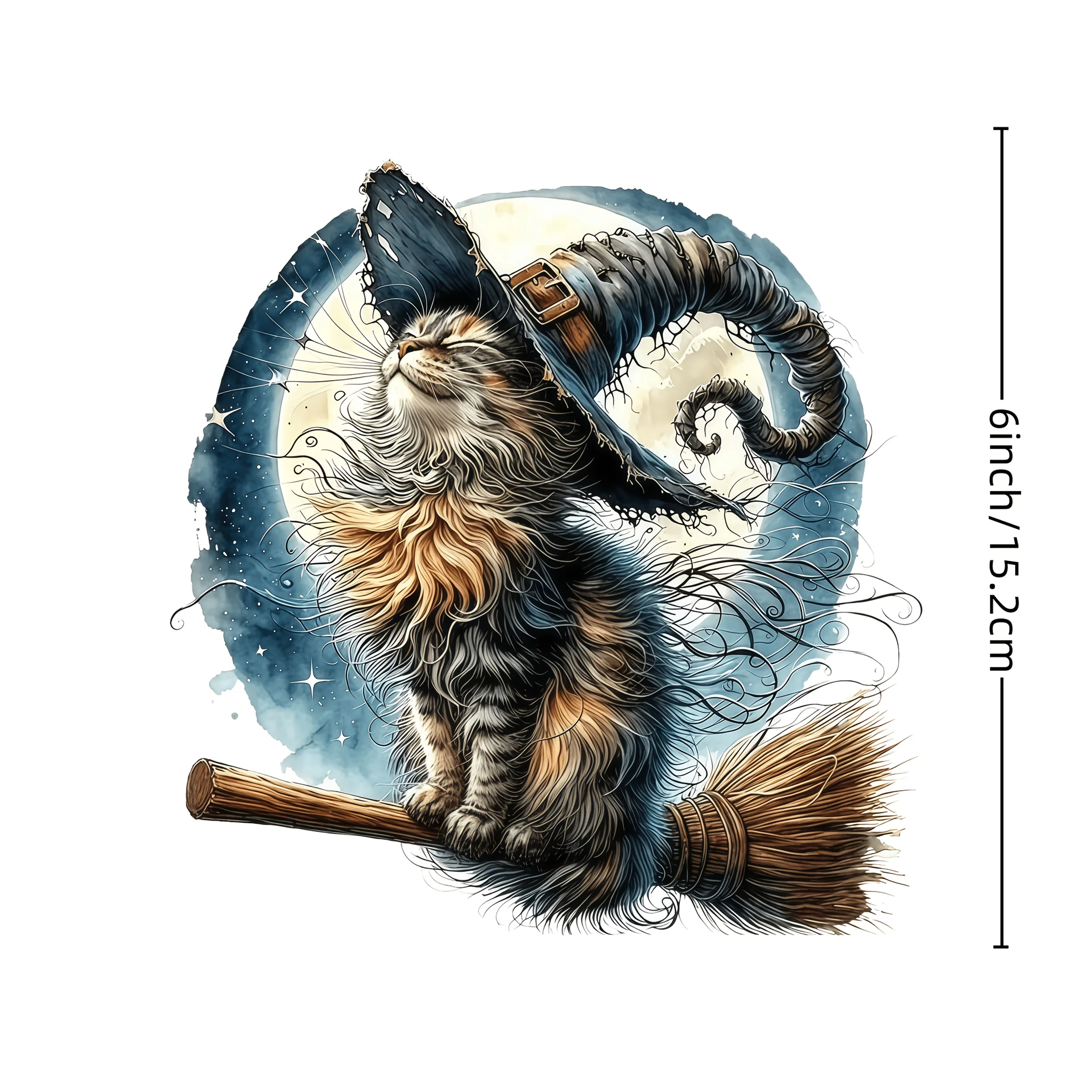 1Pc 2D Flat Witch Cat Broom Moon Vinyl Sticker, Waterproof Decal for Car Motorcycle Laptop Decor, Holiday Gift