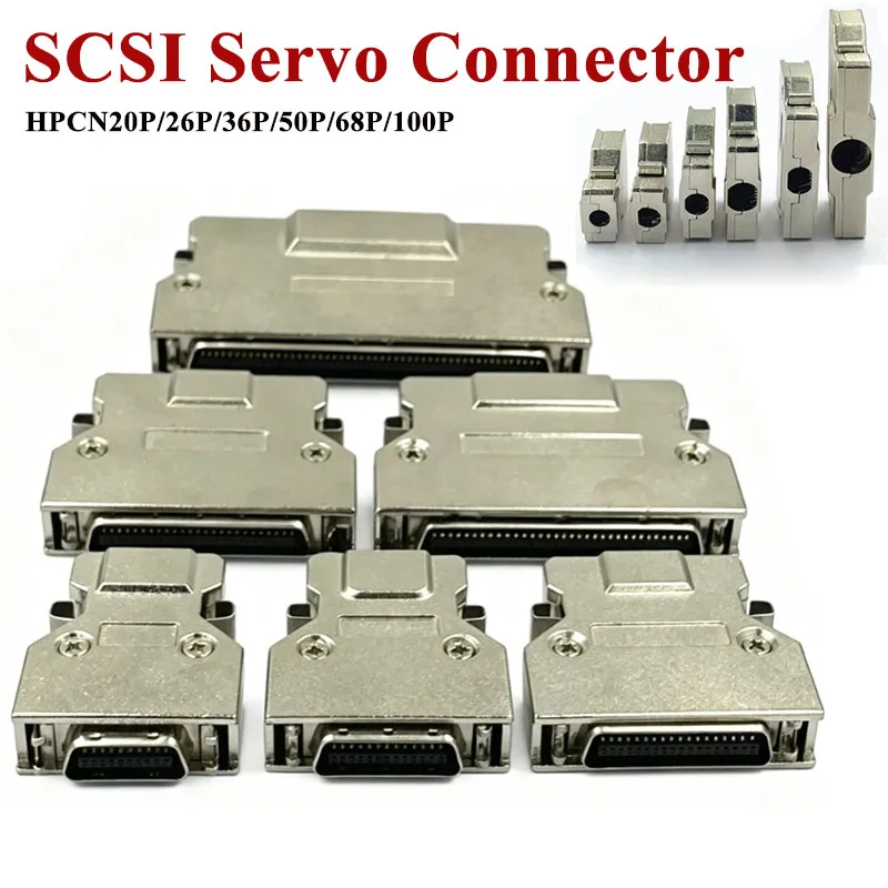 Snap on Type SCSI Male Plug Servo Drive Connector SCSI Head Solder Wire Iron Shell HPCN50P CN Slot Type Connectors 20PIN~100PIN
