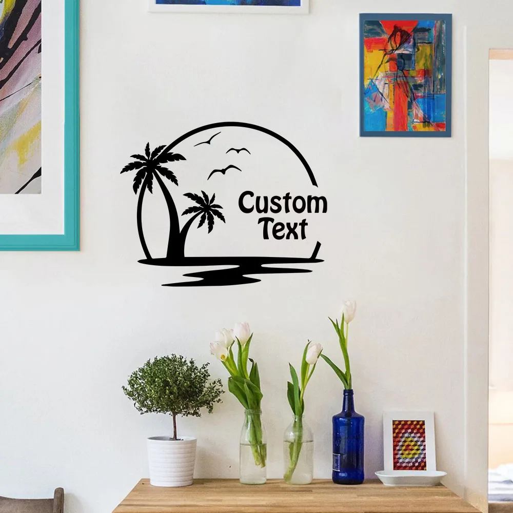 1PC Lovely Beach Customized Text Wall Stickers Self Adhesive Art Wallpaper Study Room Decal Creative Stickers