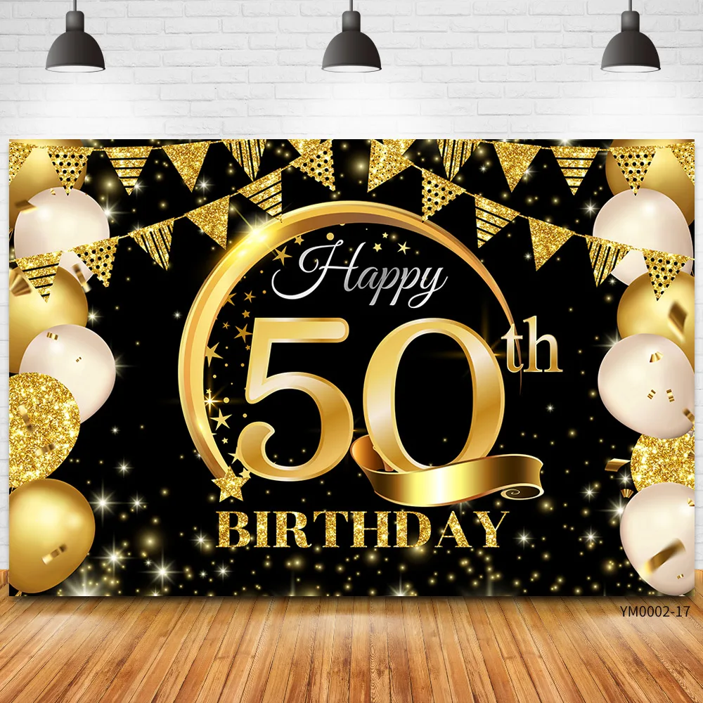 Decoración de fiesta de cumpleaños, tela Extra grande, cartel de letrero dorado negro para edad de aniversario, cabina de fotos, telón de fondo, pancarta