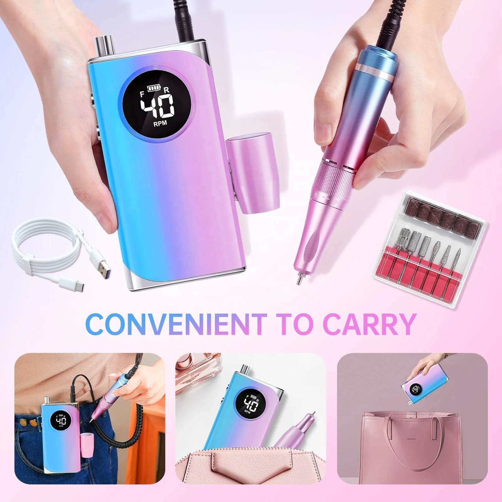 Wholesales 40000 RPM  Professional Colorful Nail File Machine  Mini Nail Drill for Acrylic Nails