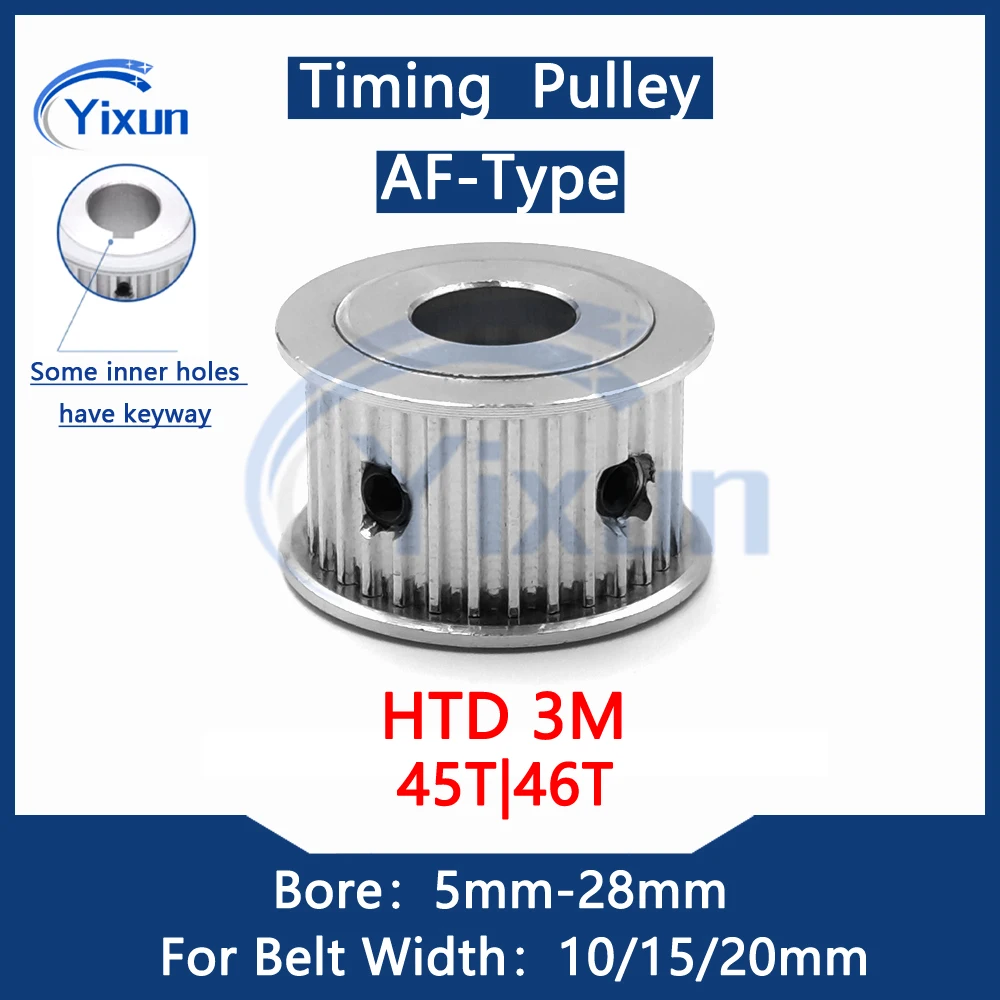 HTD 3M Timing Pulley 45T 46 Teeth Keyway Bore 5mm-28mm For Belt Width 10/15/20mm HTD3M Synchronous Pulley 3M Wheel 45Teeth Gear