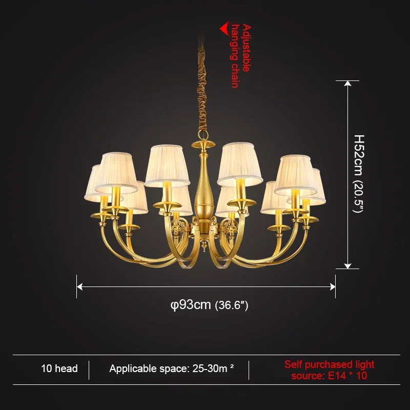 SAMAN  American Brass Pendent Lamp Luxurious Living Room Restaurant Bedroom Retro Hotel Villa Chandelier