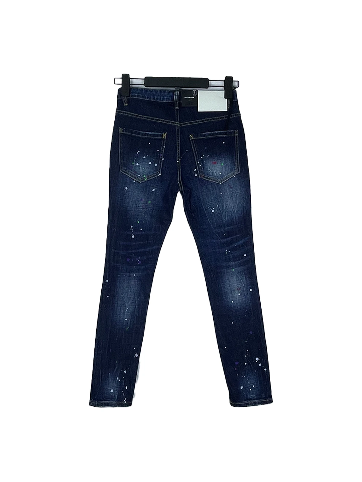 2024 Spring/Summer New D2 Jeans for Men, Washed, Scratched, Patched, Printed, Painted, Splashed, Blue, Small Feet