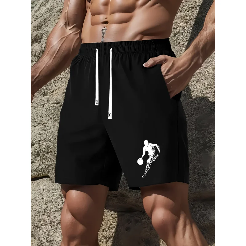 

Men's basketball print casual shorts - elastic drawstring waist, lightweight breathable fabric, designed for outdoor activities