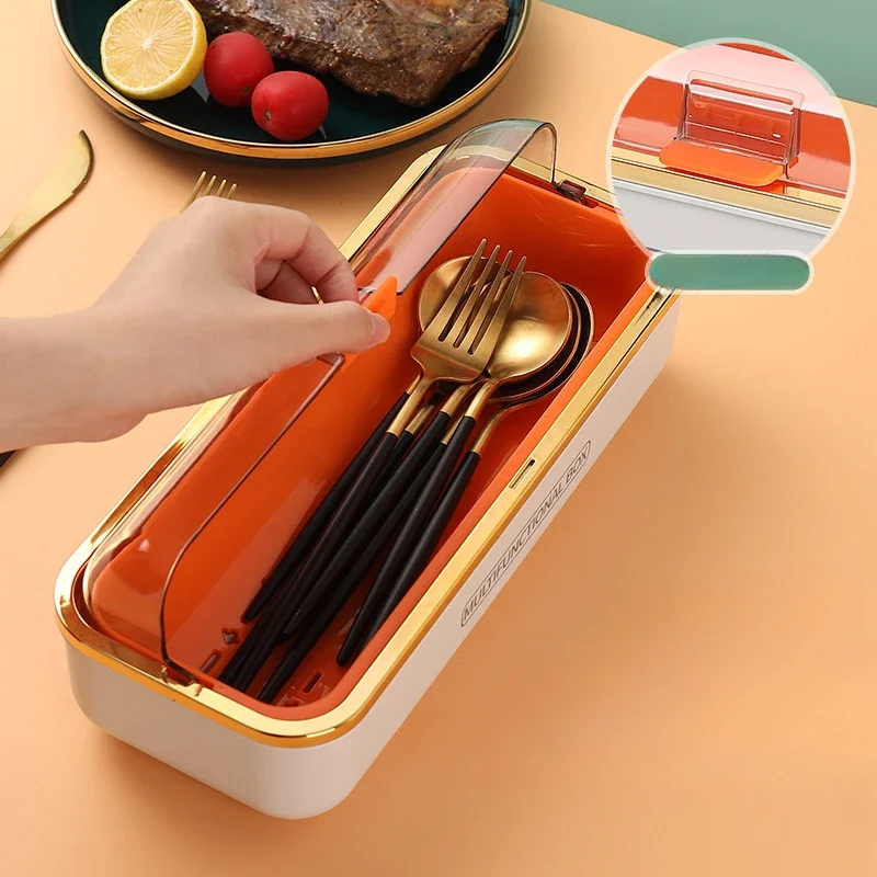 Cutlery Organizer Chopsticks Box with Lid Drain Chopstick Cage Portable Travel Tableware Storage Box Household Kitchen Supply