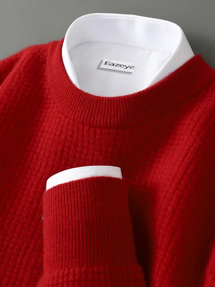 Men's 100% Merino Wool Knitwear Sweater Cashmere Pullover Autumn Winter Basic Smart Casual 4 Color Warm Soft Solid Clothing Tops