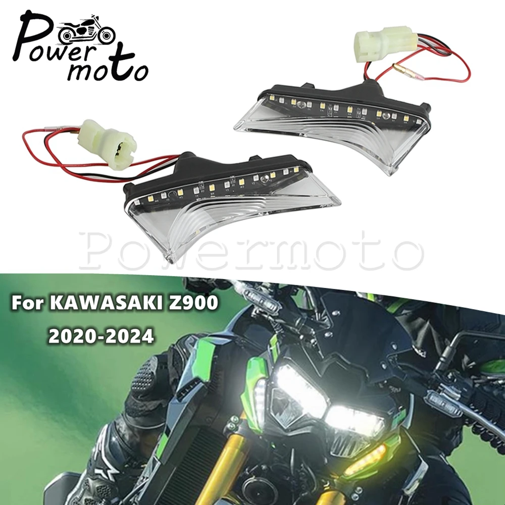 واضح الجبهة LED تشغيل بدوره مصباح إشارة لكاواساكي Z900 Z 900 المصباح مساعد مؤشر إشارات مصباح 2020 2021 2023 2024