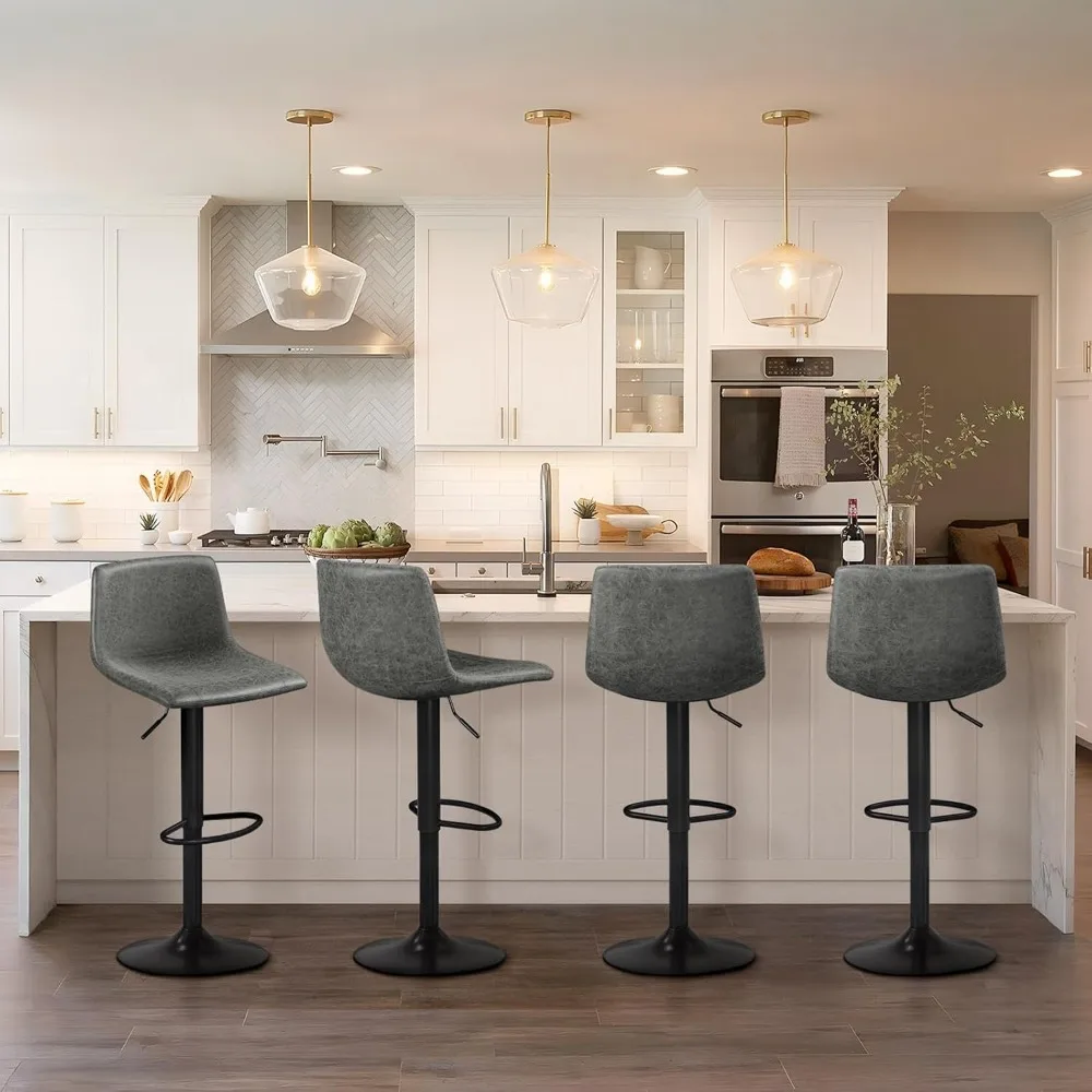 

Bar Stools Set of 4, Armless Adjustable Swivel Barstools with Back and Footrest, PU Leather Counter Height Bar Chairs