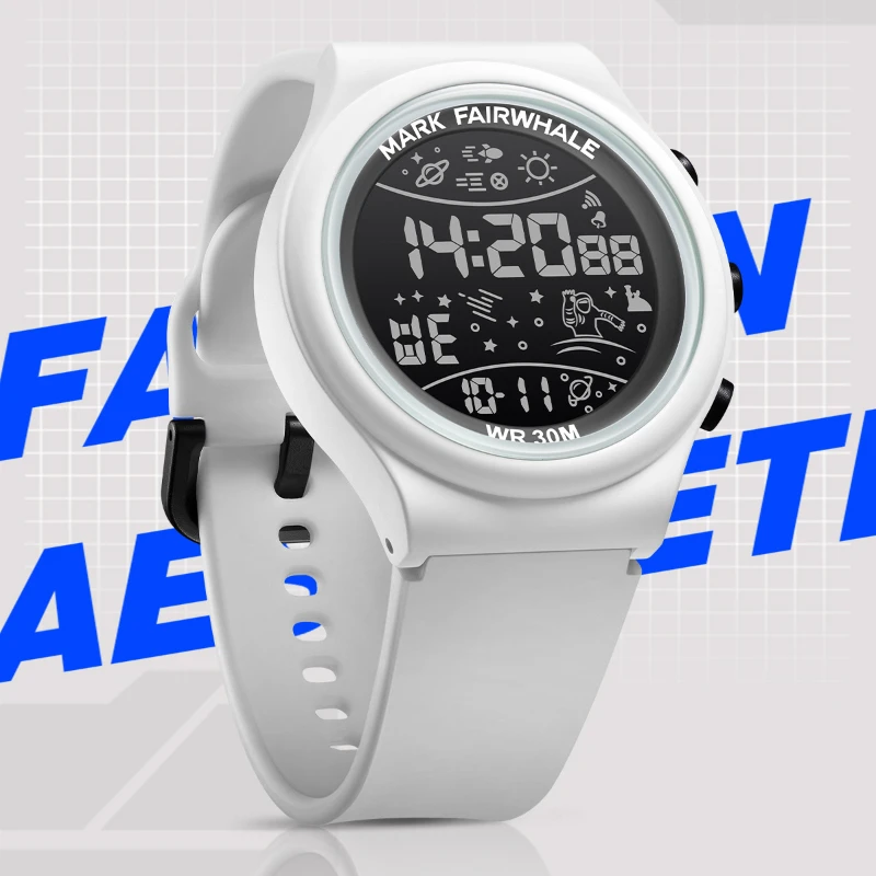 Fairwhale White Digital Watches for Men 4440 Silicone Strap Alarm Clock Chronograph Waterproof Sports Mens Watch Reloj Hombre