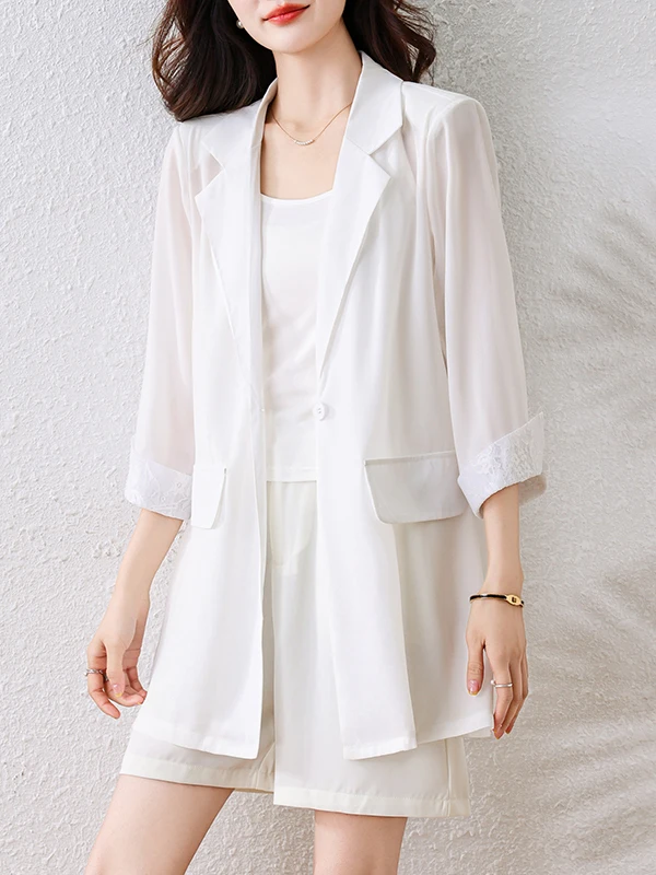 

oulder Padded Women's Jaet Lace Splicing Casual Thin Sle Autumn New Arrival Casual Scenarios Polyester Fiber Seven Sve